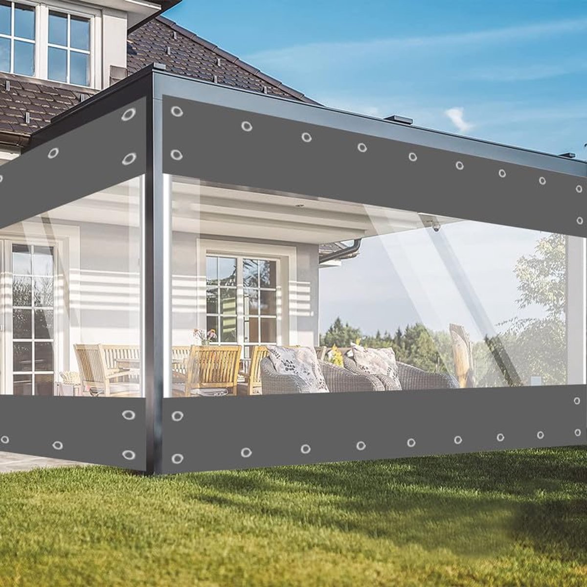 Unyqoos ® Veelzijdig en Transparant PVC Afdekzeil voor Weerbescherming in Tuin en Terras, 2,1m x 3m