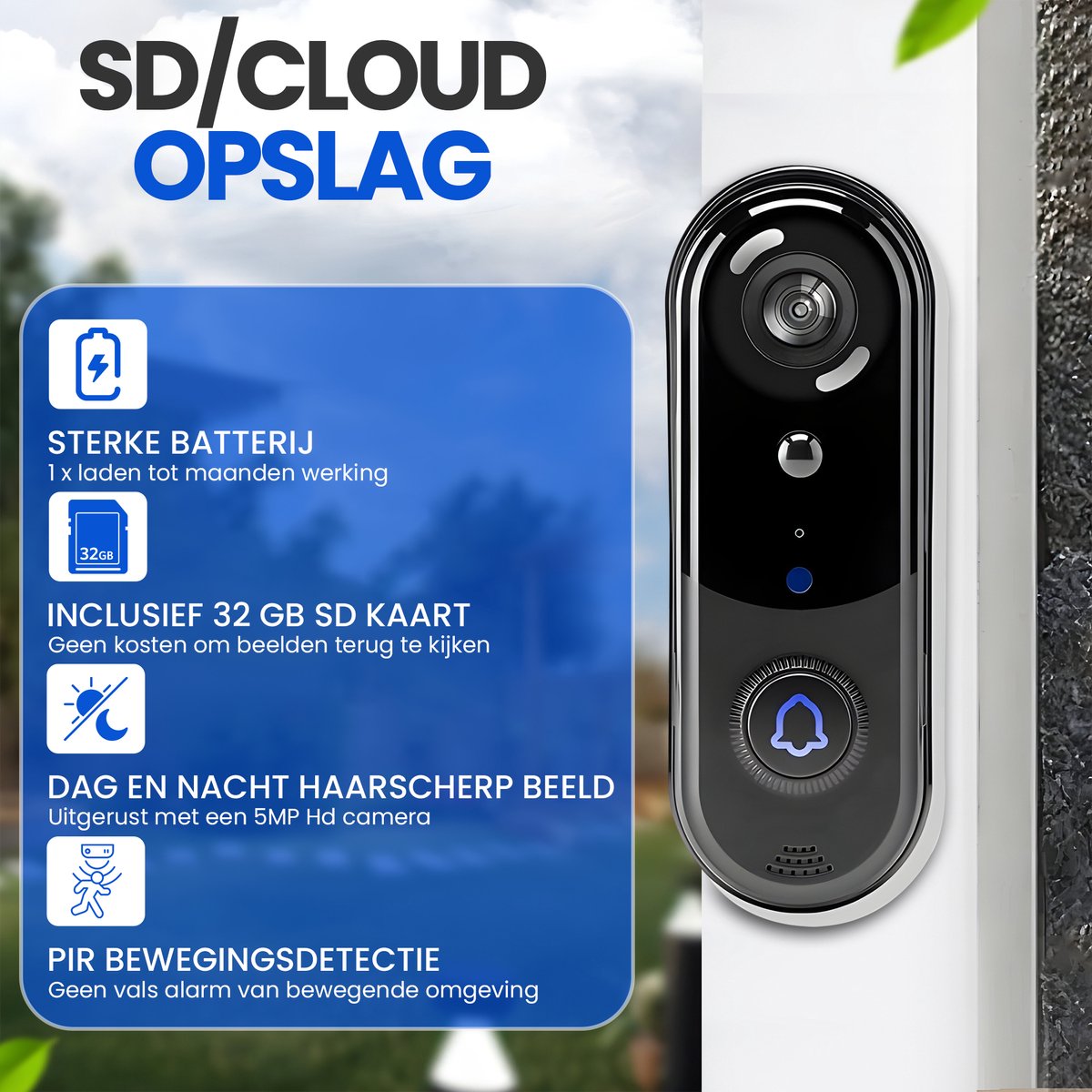 Afbeelding 3 van Azorix Slimme Draadloze Video Deurbel met camera - Incl. draadloze gong en 32GB SD-Kaart - 1080P Full HD - Deurbel Draadloos - Draadloze Deurbel met Accu - Deurbel - Waterdicht - Geen Abonnement - 2K Ultra HD