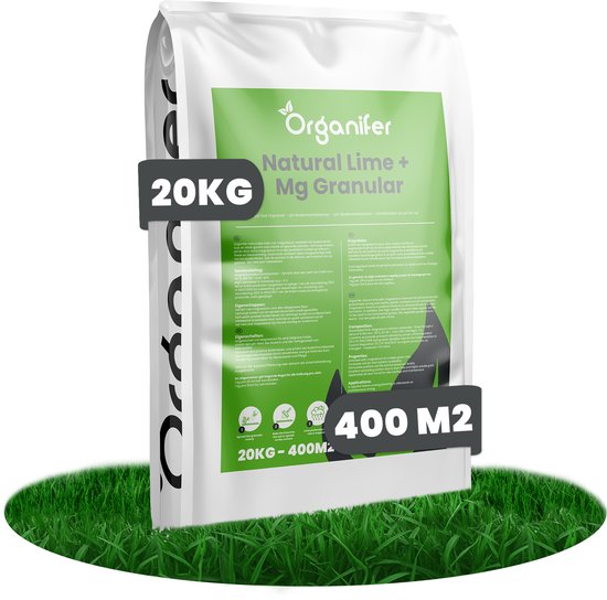 Kalk Korrel meststof verrijkt met magnesium (20Kg - Voor 400m2) voor dieper bladgroen (+PH) Speciaal voor gazon, Perken, Moestuin en openbaar groen - Organifer