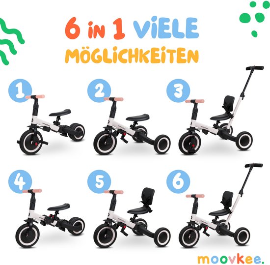 Driewieler met stang 6in1 ecru - crossfiets vanaf 1 jaar - kinderfiets vanaf 1 jaar van Merkloos — afbeelding 5
