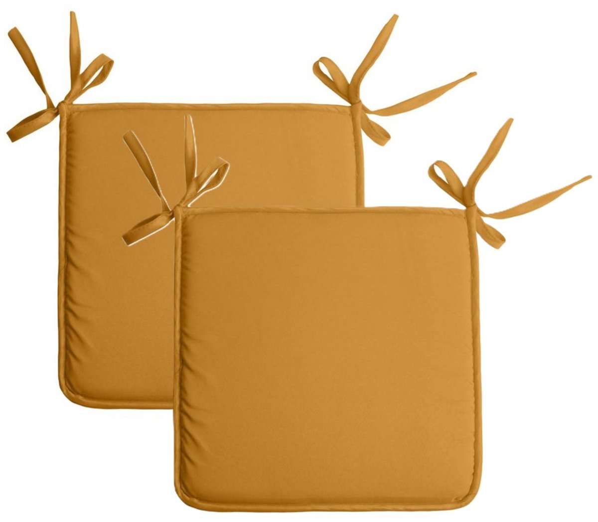 Stof Textile Home stoelkussens - 2x - okergeel - 38 x 38 x 3 cm - voor binnen - touwtjes sluiting - zitkussens plat - vierkant