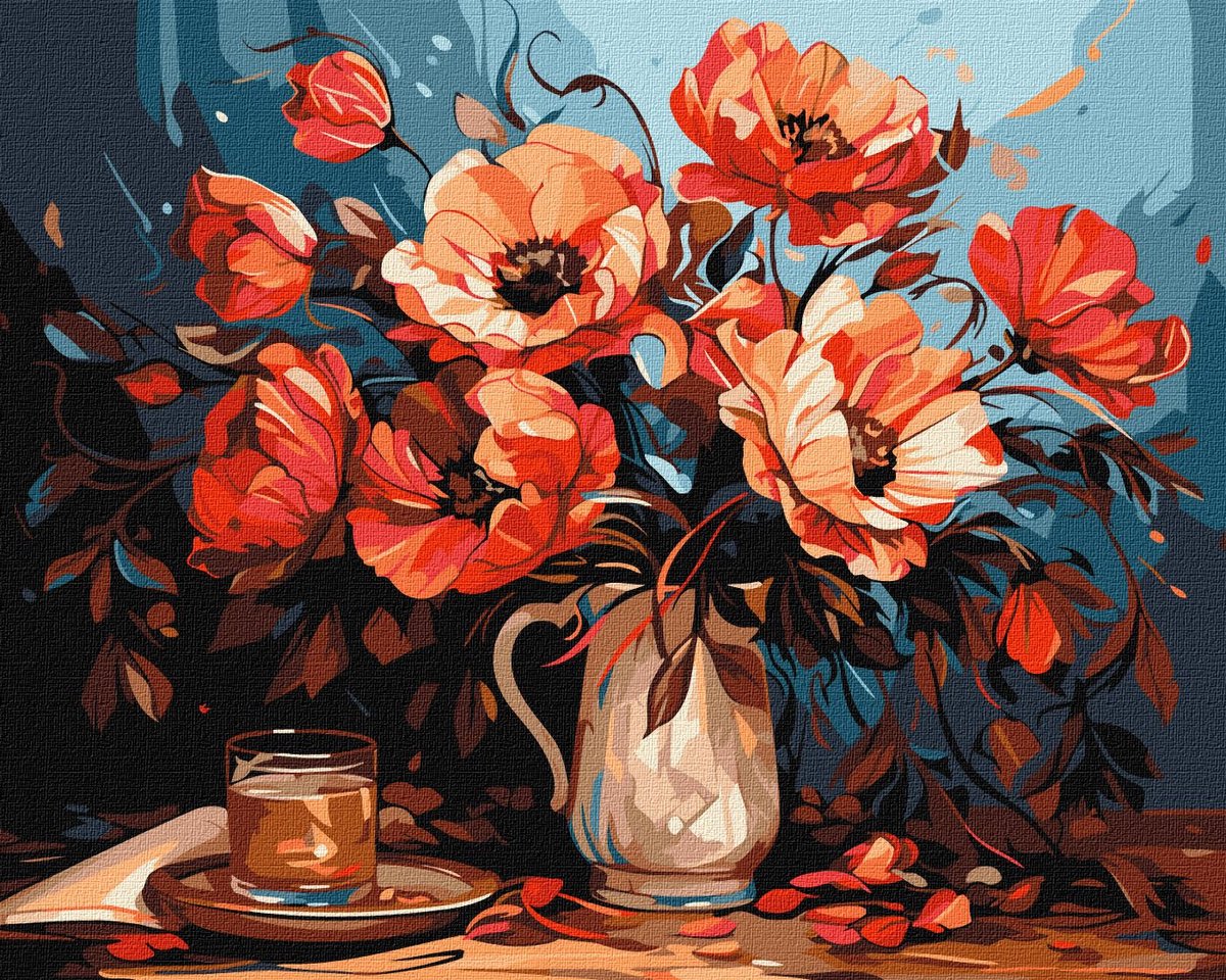 Schilderen op Nummer voor Volwassenen – Bloemen in Vaas – op Frame – 40x50 cm – Moeilijkheidsgraad 3/5