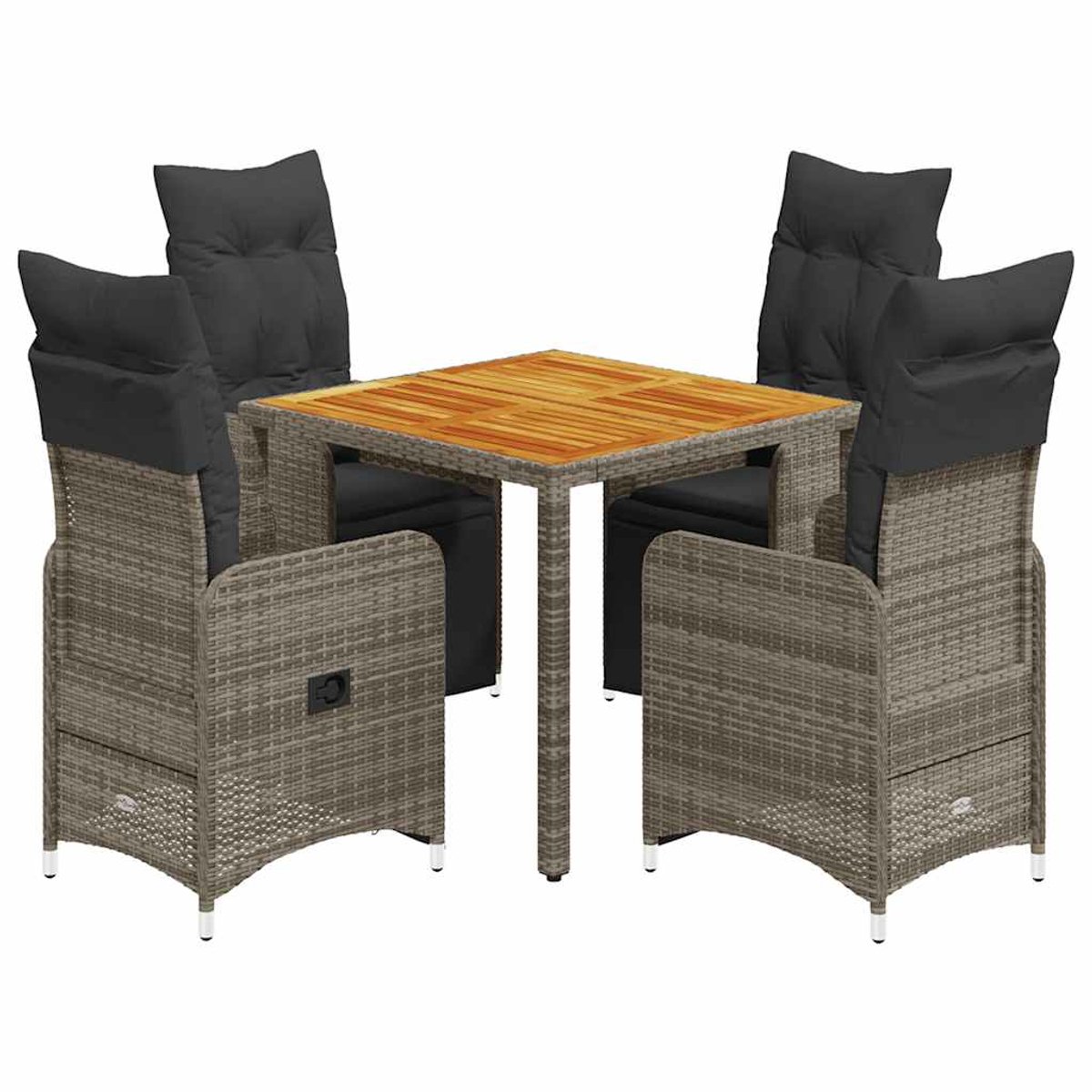 The Living Store 5-delige Bistroset met kussens poly rattan grijs - Tuinstoel - Lounge Set - Buitendining - Patio Furniture - Relaxfauteuil