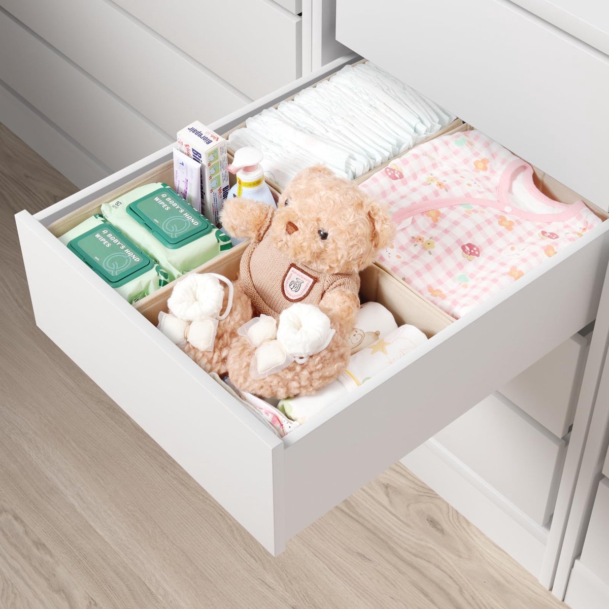 Unyqoos ® Lade-organizer Set voor Kledingopslag, Stabiele en Wasbare Opbergdozen voor Kasten en Laden, 4-delige Set in Beige