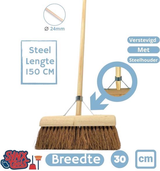 Synx Tools Coco Binnenbezem 30cm + Vloertrekker Kunststof 45cm met Steel 120cm - Zaalveger - Vloerreiniger - Natuurrubber - Zachte bezem kokos Met steel 150cm van Synx Tools — afbeelding 2