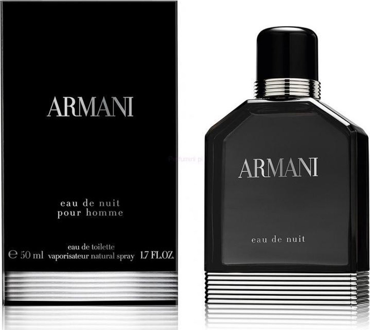 Zwarte Armani Eau de Nuit eau de toilette fles met zilveren accenten.