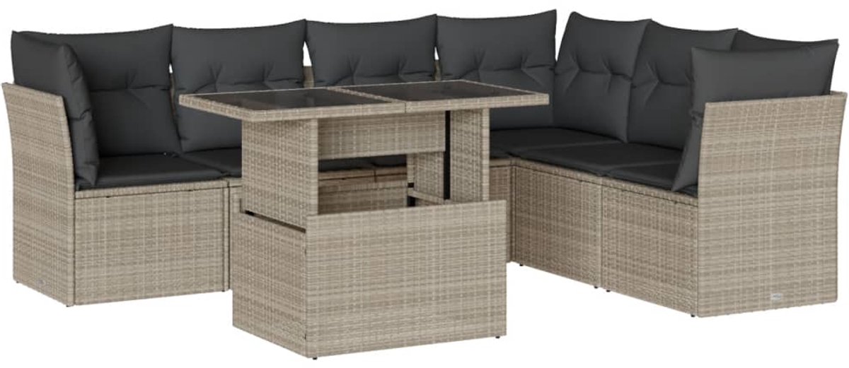 The Living Store 7-delige Loungeset met kussens poly rattan lichtgrijs - Loungebank - Tuinstoel - Lounge Set - Buitendecoratie - Outdoor Furniture