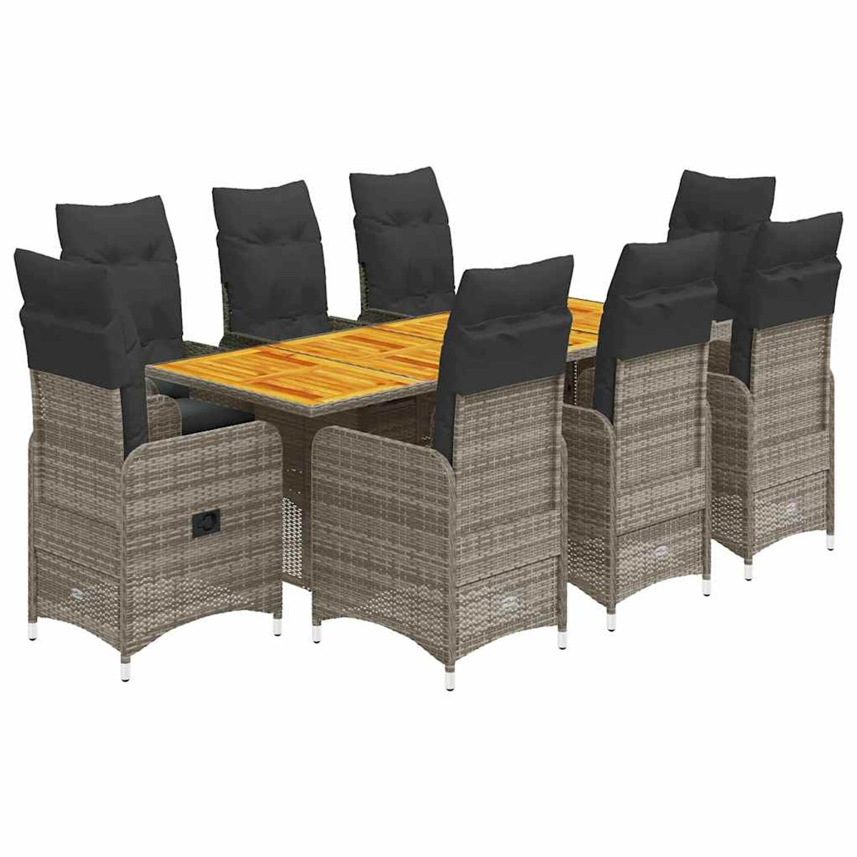 The Living Store 9-delige Bistroset met kussens poly rattan grijs - Tuinmeubel - Bistroset - Lounge Set - Buitendecoratie - Terrasdecoratie