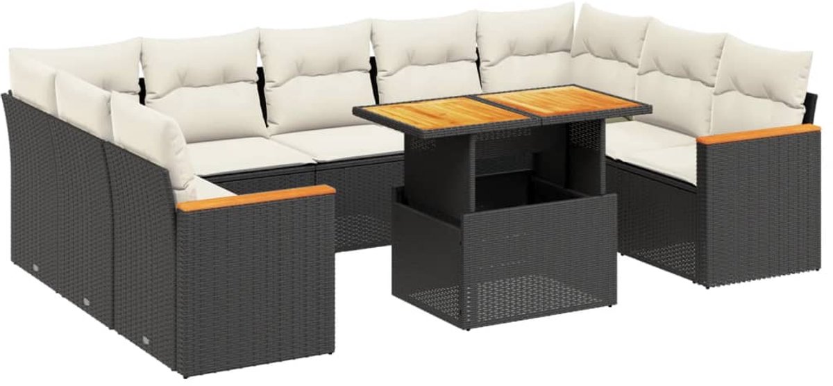 The Living Store 11-delige Loungeset met kussens poly rattan zwart - Loungeset - Tuinset - Buitenmeubels - Lounge Set - Ratan Meubel