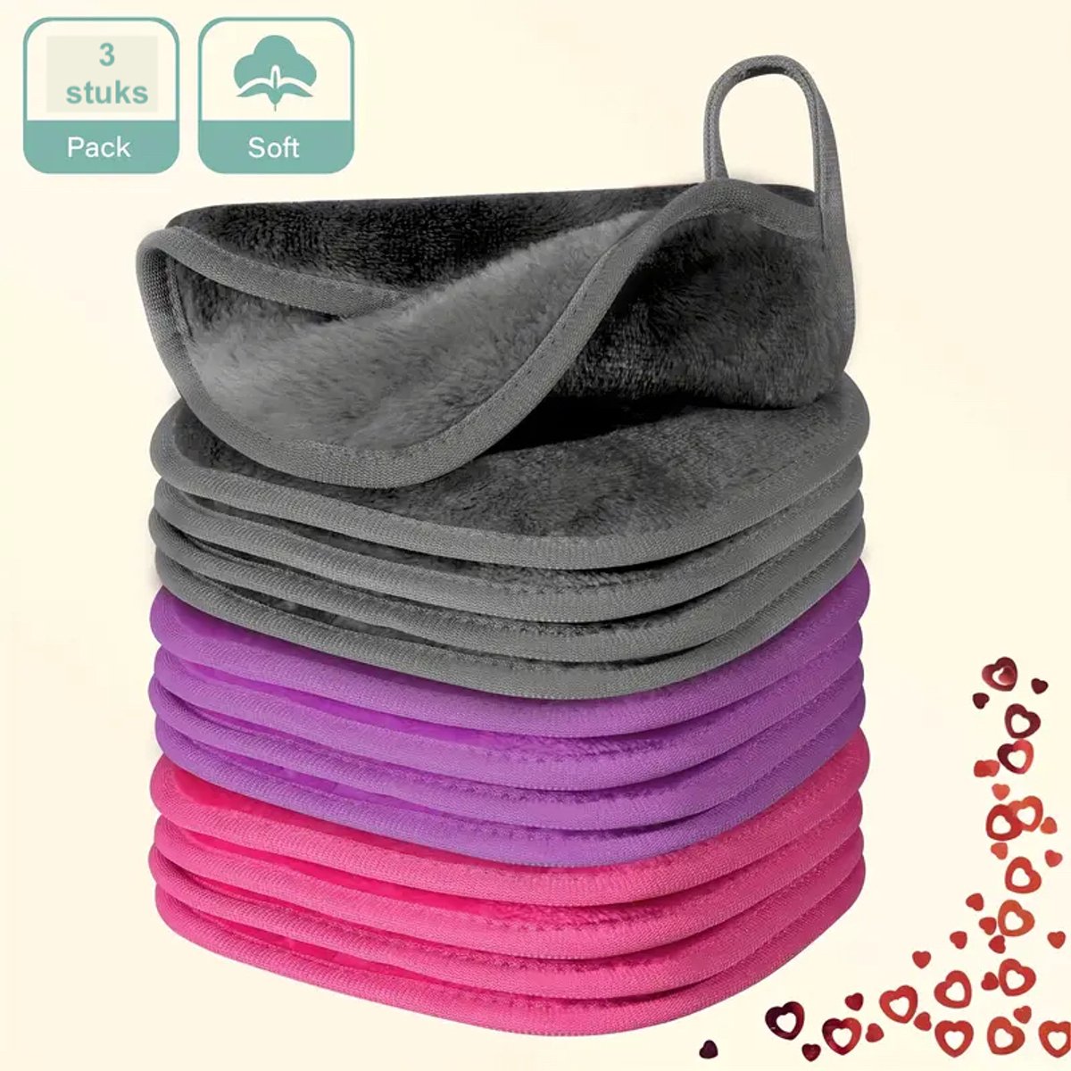 @ Lu’s Today™ – Beauty Essentials – Microvezel Make‑Up Doekjes – 3 Stuks – Ultra Zacht, Herbruikbaar & Huidvriendelijk – Roze/Paars/Grijs