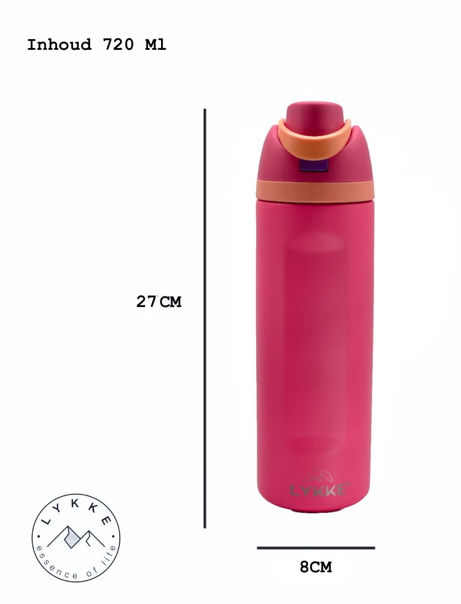 LYKKE® Freesip Lekvrij Thermos Beker 3 Laagse Thermos Beker Geïsoleerde RVS-fles met rietje voor sport, reizen en school BPA-vrije sportwaterfles, 24 oz, 720 ML, Roze (Flamingo Pink) thumbnail 6