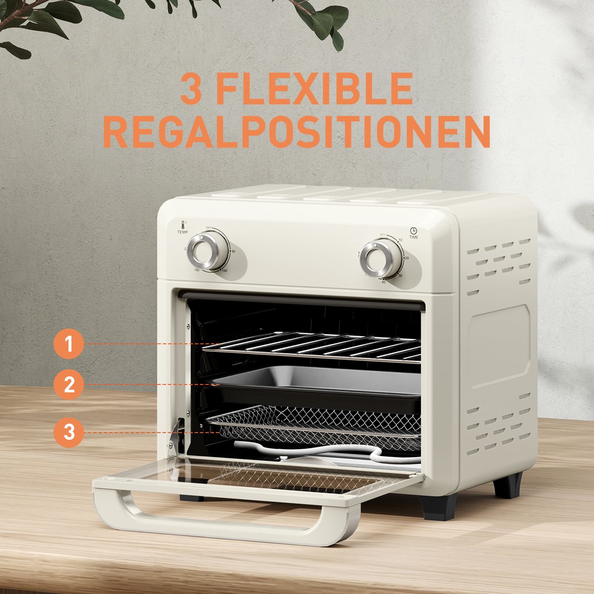 ZYLARO mini Airfryer oven - Vrijstaande Elektrische Oven - AirFryer, Bakken, Grillen en meer - 10 Liter - 1000 Watt - Vintage crème wit – foto 2