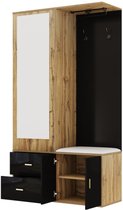 Set van 4 kleerhangers, spiegels, schoenenrekken, kleerhangers, bovenste plank, gangbank (geen product uit één stuk, vereist boren en gaten in de muur