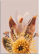DesignClaud Australische bloemen poster - Bloemstillevens - Geel A2 + Fotolijst wit
