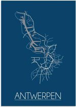 DesignClaud Antwerpen Plattegrond poster Blauw A2 + Fotolijst zwart