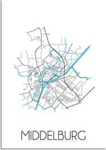 DesignClaud Plattegrond Middelburg Stadskaart poster Wanddecoratie - Wit - A2 + fotolijst zwart (42x59,4cm)