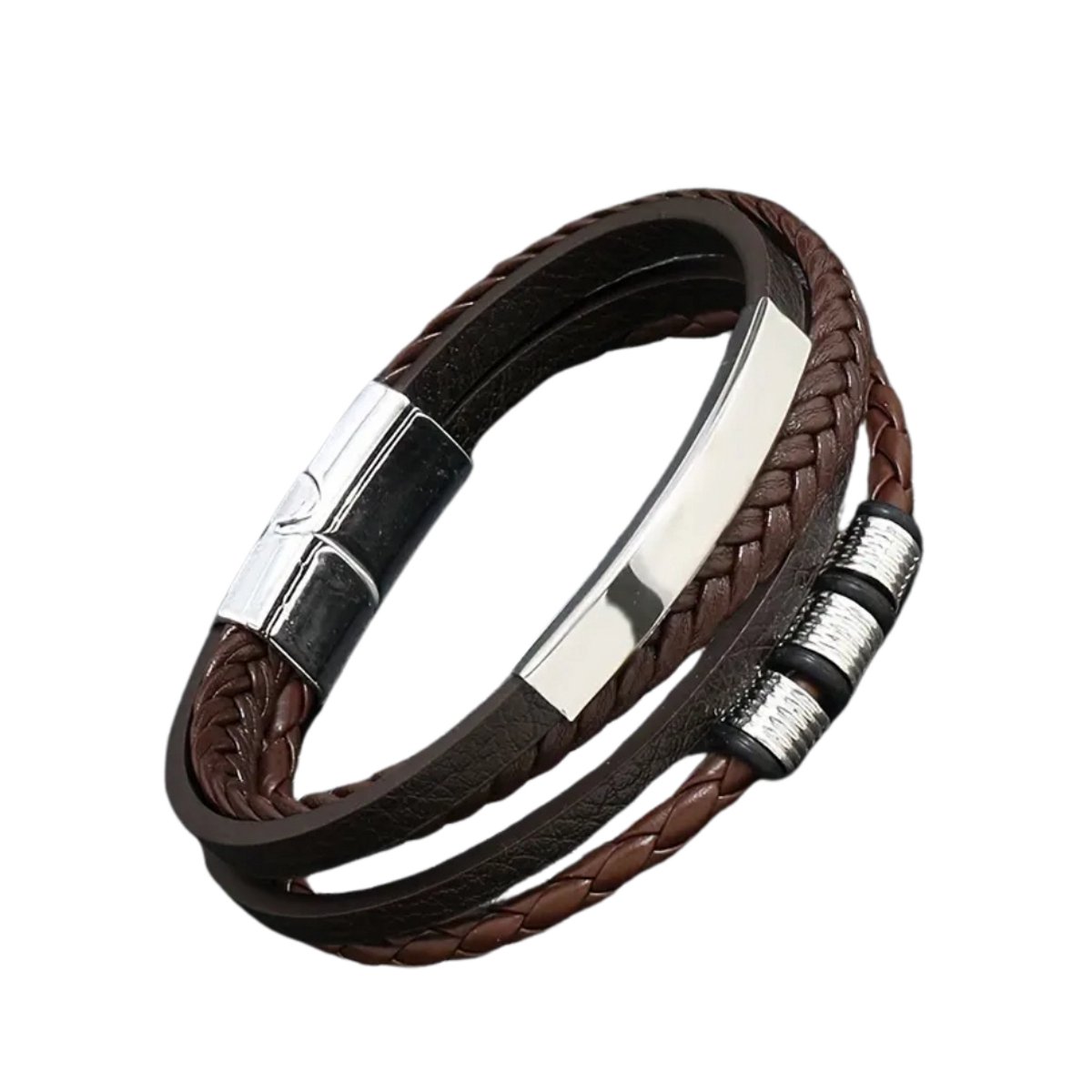 Bovista Armband - Staal - Nep Zilver - Heren - Koffie + Wit