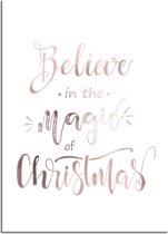 DesignClaud Kerstposter Believe in the magic of Christmas - Kerstdecoratie Koper folie + wit A4 poster (21x29,7cm)