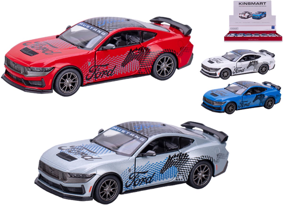 Kinsmart Ford Mustang Dark Horse Livery 12,5 cm 1:38 Pull-back motor verkoop per stuk Diecast Model Toy Car Kleuren: rood, blauw, wit, grijs
