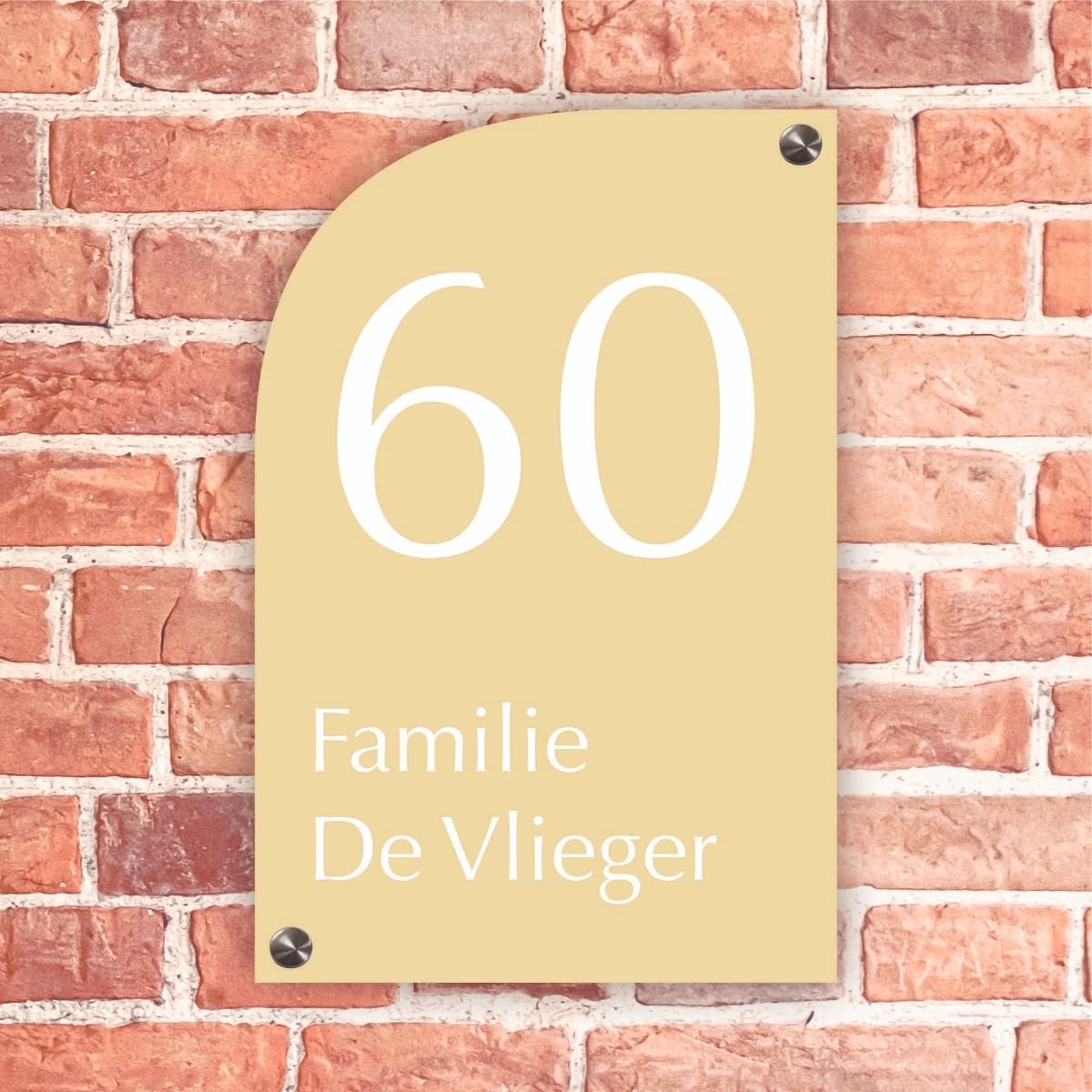 Naambordje voordeur retro geel - 13x20cm - Incl. RVS bevestigingsmateriaal