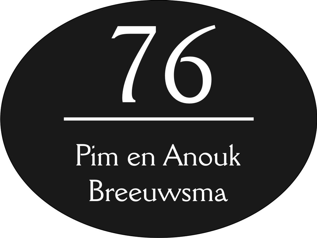 Zwart naambordje voordeur 20x15cm ovaal ZA05