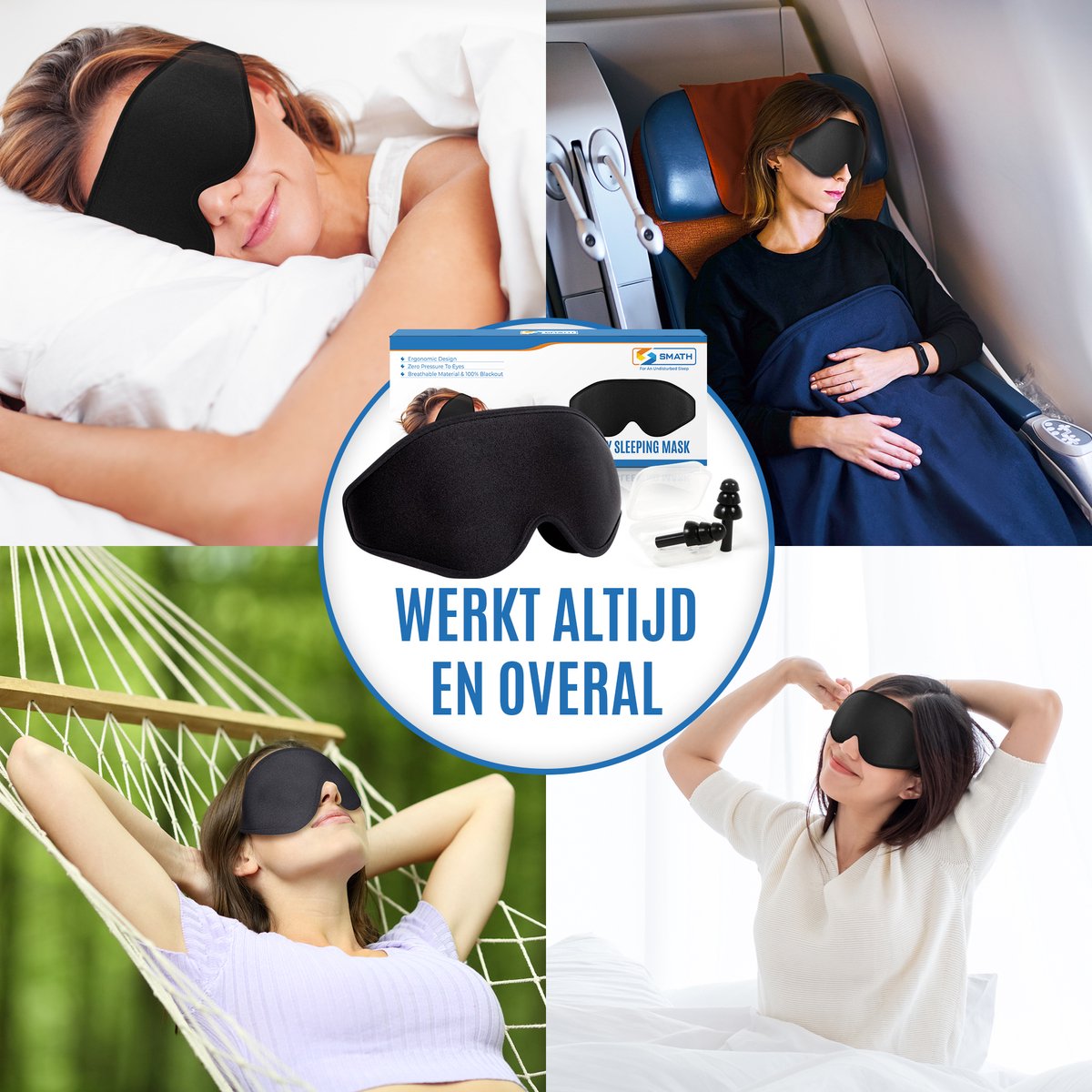 Smath® Slaapmasker 3D Ergonomisch - 100% Verduisterend Oogmasker voor Mannen en Vrouwen - Traagschuim - Verstelbaar — afbeelding 10