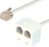 Transmedia RJ11 (m) - 2x câble répartiteur téléphonique RJ11 (f) / blanc - 15 mètres