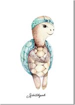 DesignClaud Schildpad - Kinderkamer poster - Babykamer poster - Decoratie - Waterverf stijl dieren kids A3 + Fotolijst wit