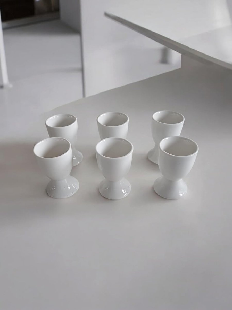 Set van eierdopjes - geschikt voor ontbijttafel - 6 stuks - wit - porselein
