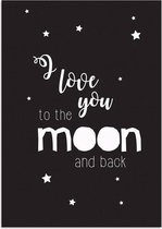 DesignClaud I love you to the moon and back - Kinderkamer Poster - Sterren - Zwart Wit B2 poster (50x70cm)