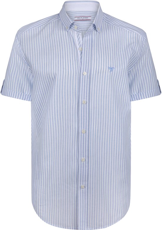 Chemise Felix Hardy - Rayée - Popeline de Katoen et lin - Manches courtes Homme Blauw - M