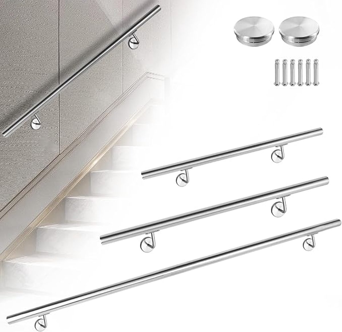 NAIZY leuning 180cm roestvrij staal buiten & binnen trapleuning met aansluiting muur leuning waterdicht tuinmeubelen beschermhoes voor trap balkon balustrade