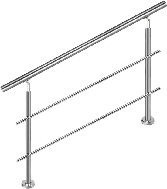 Aufun Trapleuning van geborsteld roestvrij staal hoek instelbaar, leuning, reling voor trappen, wandleuning, voor binnen en buiten, trappenhuis, 180 x 90 cm (L x H