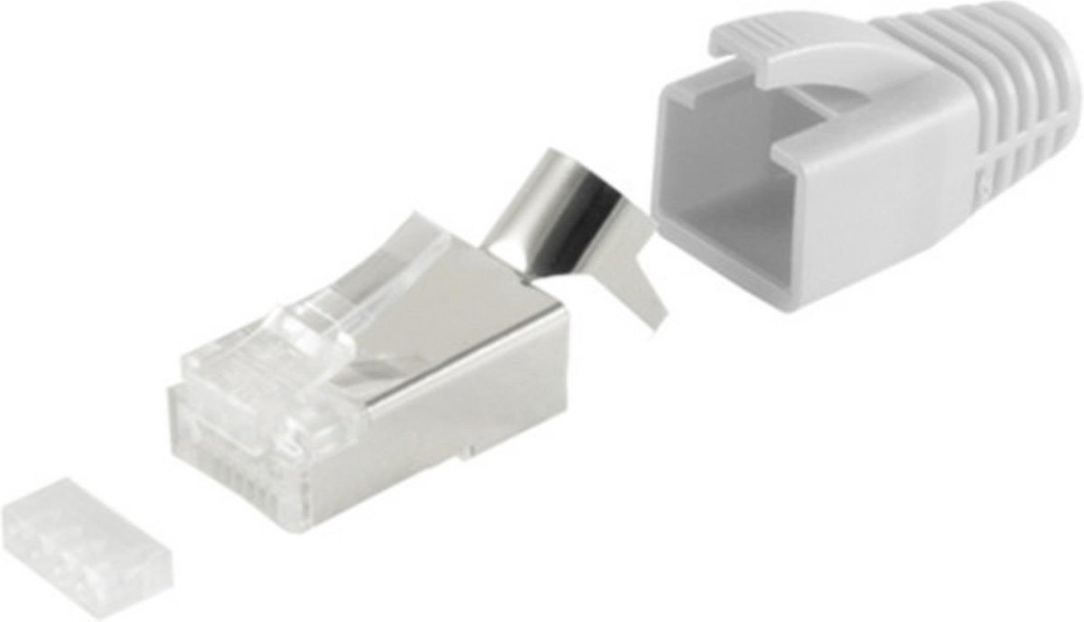 RJ45 krimp connectoren (STP) voor CAT6/6a/7/7a netwerkkabel (vast/flexibel) - 10 stuks (3-delig) / grijs