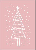 DesignClaud Kerstboom - Handgetekend - Kerst Poster - Tekst poster - Roze A4 + Fotolijst wit