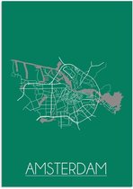 DesignClaud Plattegrond Amsterdam Stadskaart poster Wanddecoratie - Groen - A2 poster (42x59,4cm)