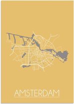 DesignClaud Plattegrond Amsterdam Stadskaart poster Wanddecoratie - Geel - A2 + fotolijst wit (42x59,4cm)