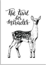 DesignClaud Merry Christmas - The time for miracles - Kerst Poster - Zwart Wit A2 + Fotolijst zwart