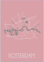 DesignClaud Plattegrond Rotterdam Stadskaart poster Wanddecoratie - Roze - A4 + fotolijst wit (21x29,7cm)