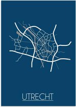 DesignClaud Plattegrond Utrecht Stadskaart poster Wanddecoratie - Blauw - A4 + fotolijst wit (21x29,7cm)