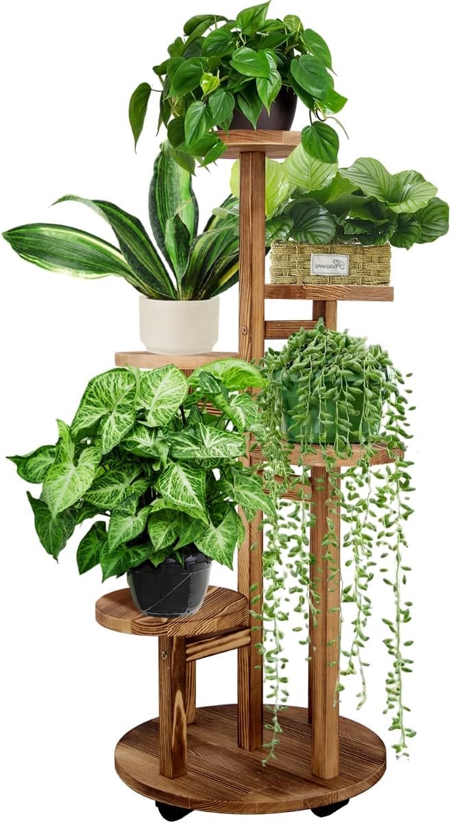 Hoogte Plantenstandaard 5 Laags voor Binnen en Buiten - Houten Hoekdisplayrek voor Planten - Meeraagse Plantenbakhouder voor Woonkamer, Balkon, Tuin en Terras