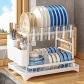 Miravo - Égouttoir à vaisselle multifonction à 2 niveaux - Avec bac d'égouttage, porte-couverts et support pour planche à découper - Acier inoxydable - Compact et peu encombrant - Wit
