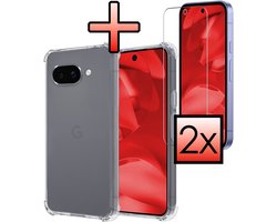 Hoesje - Met Screenprotector - 2 Stuks - Geschikt voor Google Pixel 9a - Sterk & Shockproof - Siliconen Case - Back Cover - Telefoon Hoes - Shock Proof - Transparant