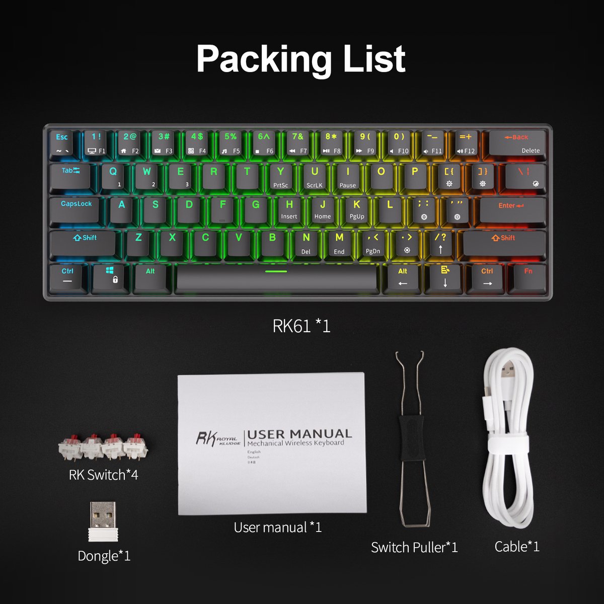 Royal Kludge RK61 - Compact Mechanisch RGB Gaming Toetsenbord (61 Keys
