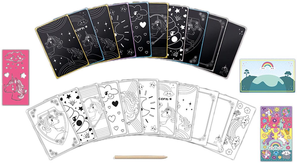 Totum Unicorn vakantieboek doeboek luxe kraskaarten scratch art sticker en kleurboek speelgoed meisjes met unicorns A5 25-delig — afbeelding 10