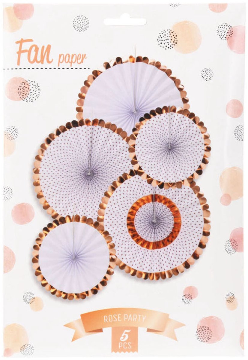 Waaier papieren decoratie multicolor roségoud set van 5 stuks feest.