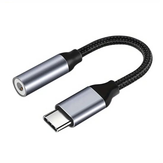 USB-C naar 3.5mm Jack Adapter - Aux naar USB C Kabel - Audio Verloopstuk Tussenstukje Oortjes - Geschikt voor Samsung, Huawei, Xiaomi, Oppo, iPhone 15 - Zwart Gevlochten