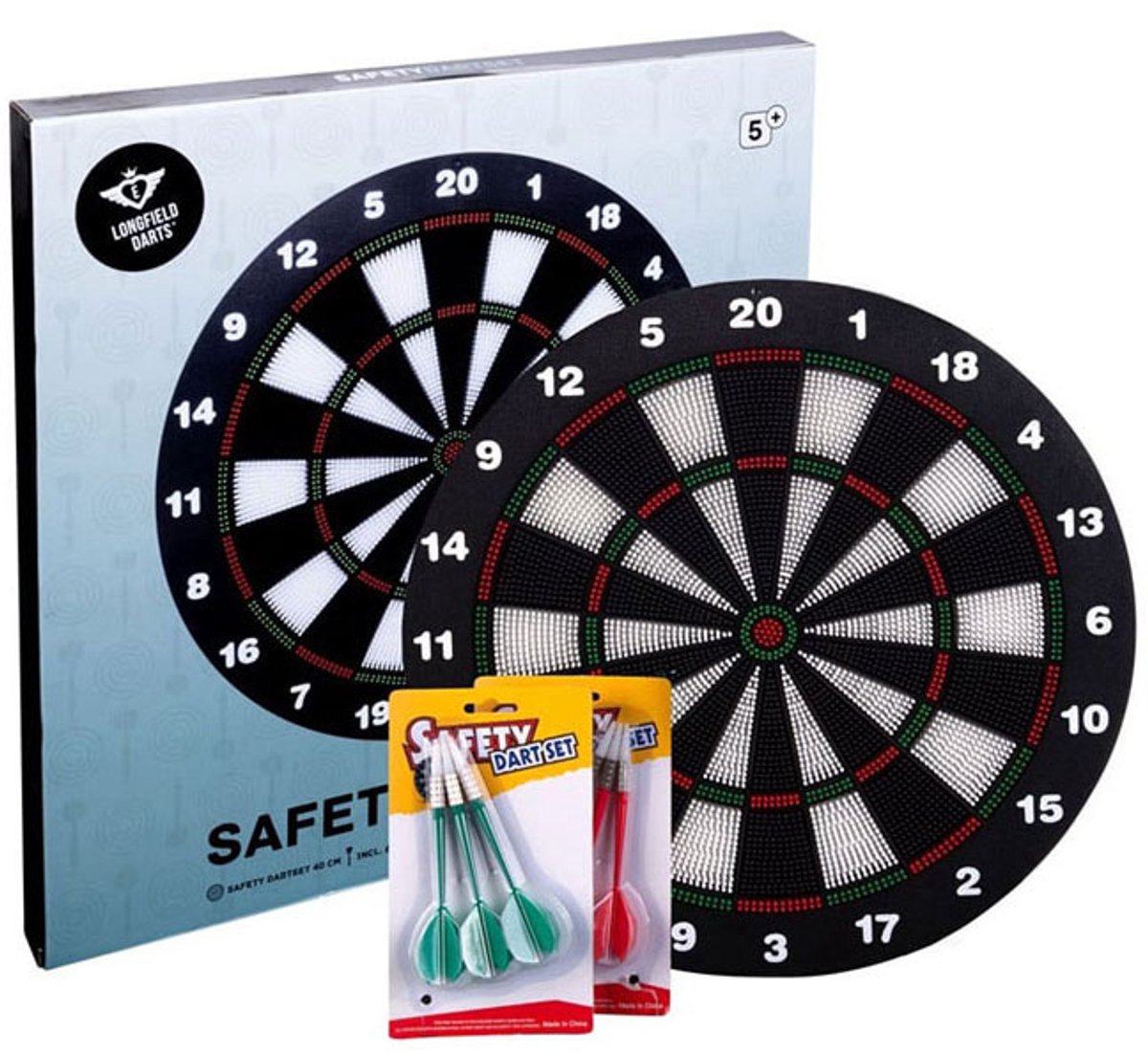 Kindvriendelijk Dartbord – Ø 42 cm – Inclusief 2 Sets Softip Darts 18 gram – Veilig Dartbord voor Kinderen – Kindersafety – Longfield