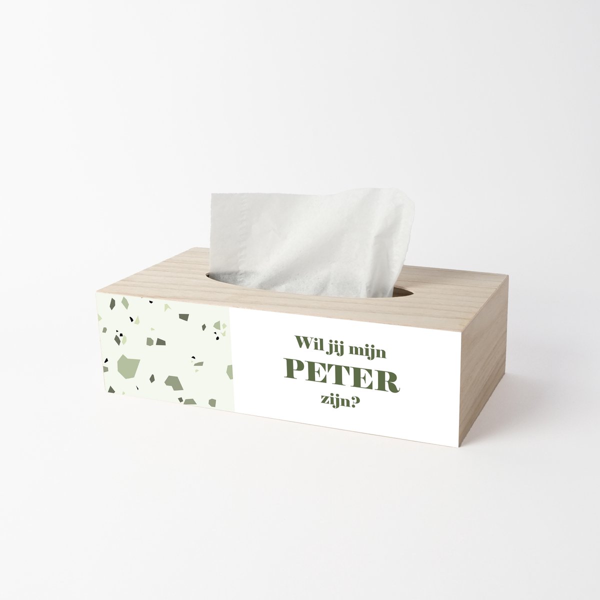 Tissue box - Cadeau peter - Wil jij mijn peter zijn - Peter vragen - Zakdoekendoos - Green terrazzo design