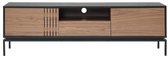 Vente-unique Meuble TV 2 portes, 1 tiroir et 1 compartiment en placage noyer et métal - Aspect bois foncé et noir - ZINORI L 180 cm x H 55 cm x P 40 cm